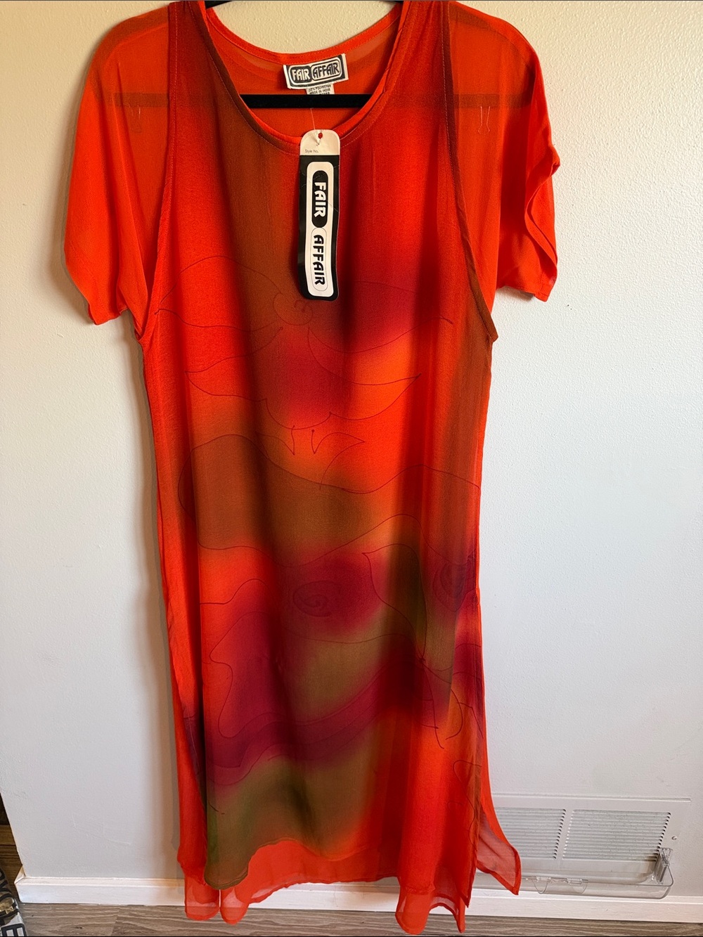 Fair Affair Bright Orange Sheer Shift Dress Size M NWT